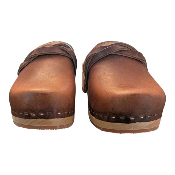 Kurier BFF Low Heel Wood Sole Clogs Brown Leather Size  EU 38 Size 7.5 Boho New - Picture 5 of 8